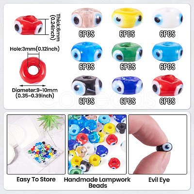 54Pcs 9 Colors Handmade Evil Eye Lampwork Beads LAMP-TA0001-57-1