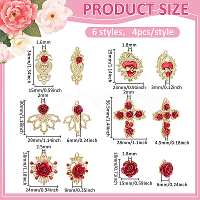 24Pcs 6 Styles Alloy Rhinestone Pendants ENAM-PH0003-27-1