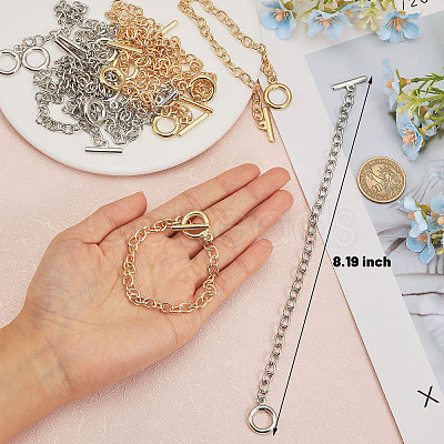 40Pcs 2 Colors Alloy Cable Chain Bracelets Set with Toggle Clasps BJEW-GL0001-10-1