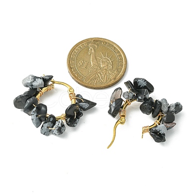 Natural Snowflake Obsidian Chips Braided Hoop Earrings EJEW-JE04940-11-1