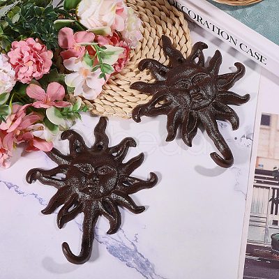 Rustic Cast Iron Sun Face Wall Hook IFIN-WH0011-84-1
