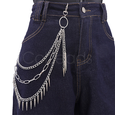 Punk Style Alloy with Aluminium Spiked Cone 3 Layered Chain Belts for Pants FS-WGA3437-02-1