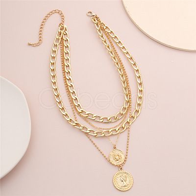 Punk Flat Round with Human Pattern Alloy Multi Layered Necklaces FS-WG0D034-01-1