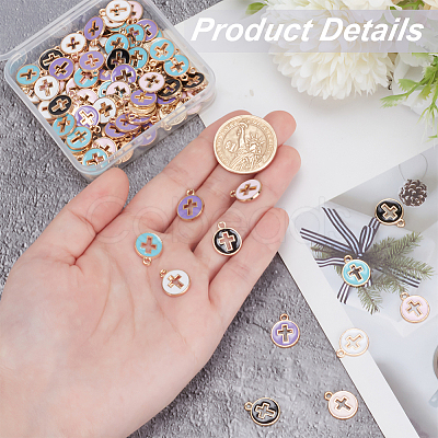 100Pcs 5 Colors Light Gold Plated Alloy Enamel Pendants ENAM-AR0001-73-1
