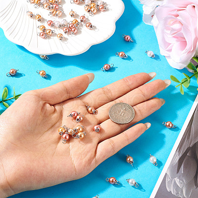 70Pcs 7 Colors Glass Pearl Round Connector Charms PALLOY-TA00264-1