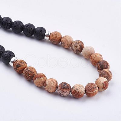 Frosted Natural Gemstone Beaded Necklaces NJEW-JN01939-1
