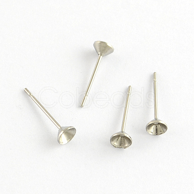 Non-Tarnish 304 Stainless Steel Flat Round Blank Peg Stud Earring Settings STAS-R055-15-1