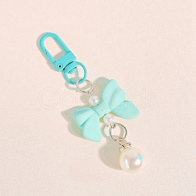 Macaron Color Plastic Bowknot and Round Pendant Keychain PW-WG57865-06-1