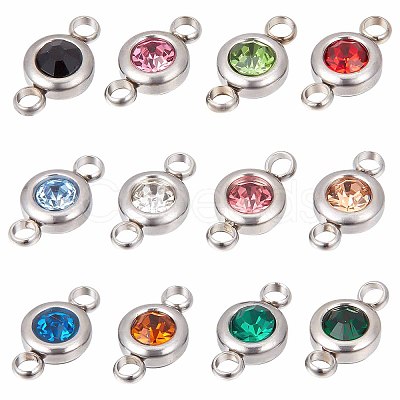 24Pcs 12 Colors 304 Stainless Steel Rhinestone Connector Charms STAS-SC0004-34-1