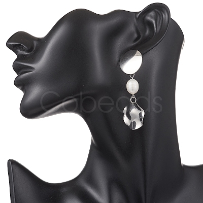 Natural Cultured Freshwater Pearl Flat Round Dangle Stud Earrings EJEW-JE06754-1