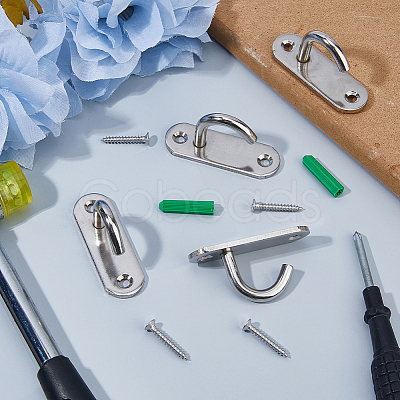 10Pcs Stainless Steel Heavy Duty Ceiling Hooks with Iron Screws and Plastic Anchors STAS-FH0002-54P-1