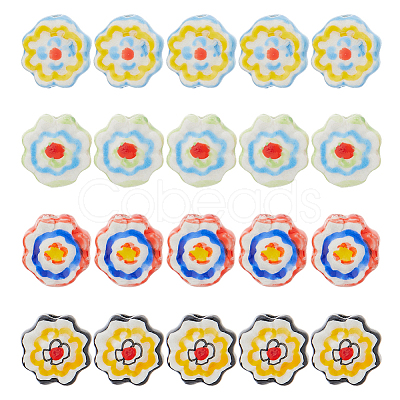 20Pcs 4 Colors Handmade Porcelain Flower Beads PORC-HS0001-05-1