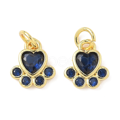 Brass Pave Cubic Zirconia Paw Print Charms KK-I355-17G-04-1