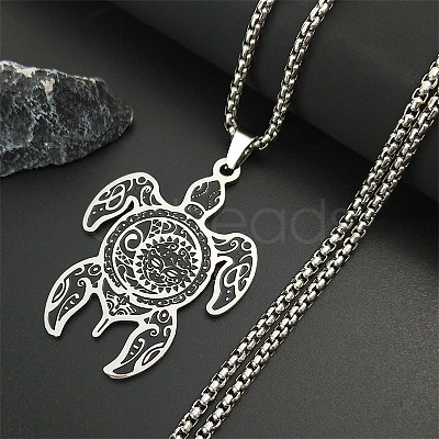 304 Stainless Steel Enamel Turtle with Black Sun Pattern Pendant Necklaces for Men FS-WGFBC27-01-1