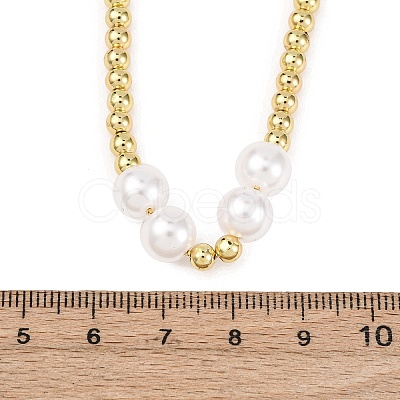 Brass & ABS Imitation Pearl Round Beaded Adjustable Slider Necklaces BJEW-H209-02G-1