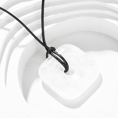 Natural Mixed Gemstone Square Pendants Black PU Leather Cord Necklaces NJEW-K285-01-1