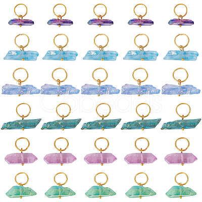 30Pcs 6 Styles Electroplated Natural Quartz Crystal Pendants PALLOY-TAC0225-1