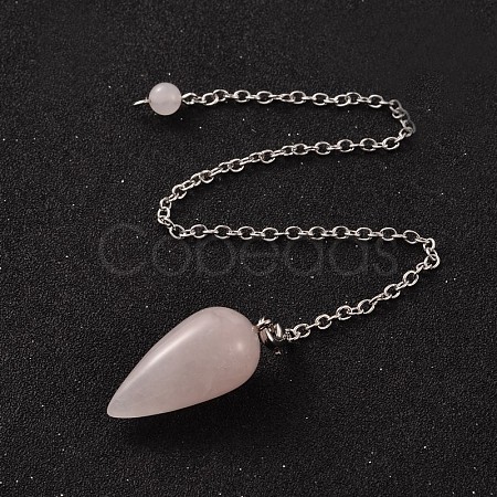 Teardrop Platinum Tone Brass Rose Quartz Dowsing Pendulums X-MAK-M015-03H-1