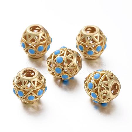 Matte Gold Color Brass Hollow Beads KK-L155-09A-1