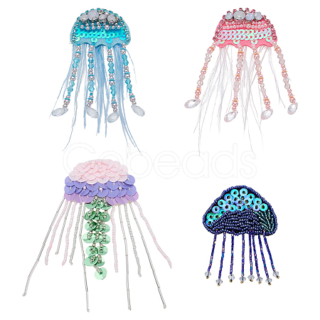4Pcs 4 Colors Plastic PVC Hand-nailed Beads Paillette Sew on Clothing Patches PATC-FG0003-08-1