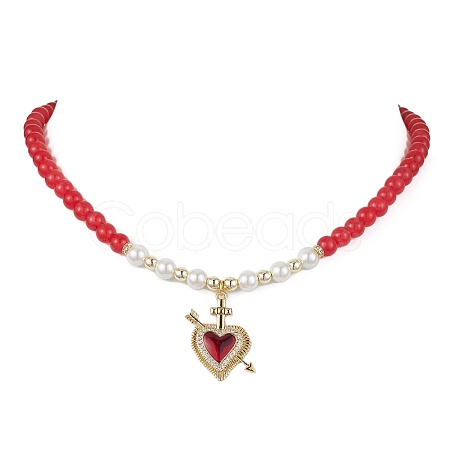 Heart Brass Cubic Zirconia Pendant Necklace NJEW-JN04599-02-1