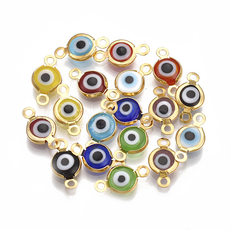 Handmade Evil Eye Lampwork Links connectors STAS-T041-02G-1