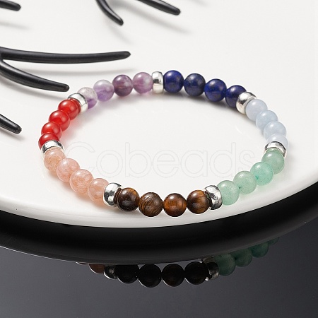 Natural Mixed Gemstone Round Beaded Stretch Bracelets BJEW-JB09399-1