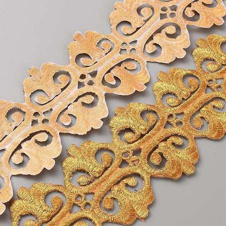 Floral Embroidery Iron on/Sew on Polyester Ribbon Patches OCOR-WH0080-76A-1