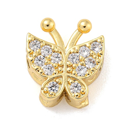 Brass Micro Pave Clear Cubic Zirconia Beads KK-Z072-11G-02-1