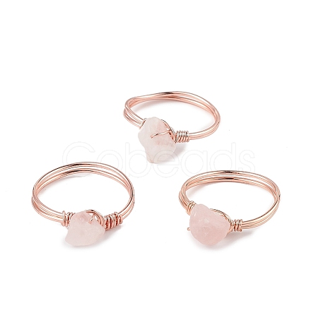 Natural Rose Quartz Chips Finger Ring RJEW-L082-03RG-04-1