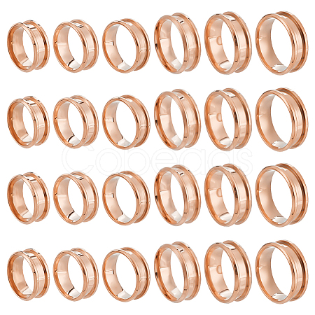24Pcs 6 Styles 304 Stainless Steel Grooved Finger Ring Settings STAS-ME0003-12RG-1