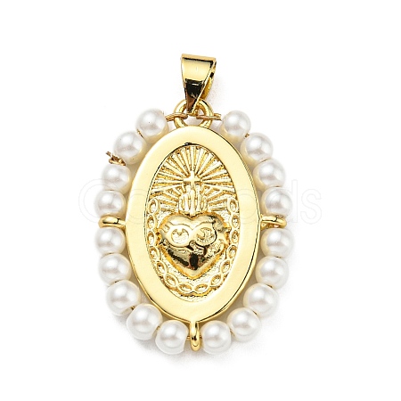 Brass with Plastic Imitation Pearl Pendants KK-G472-03G-03-1