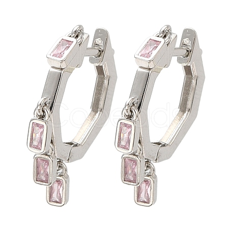 Cubic Zirconia Rectangle Dangle Hoop Earrings EJEW-Z019-03B-P-1