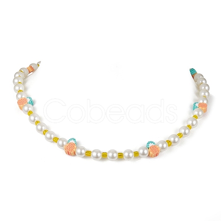 Fruit Polymer Clay & Glass Seed & Acrylic Pearl Beaded Necklace NJEW-JN04582-03-1