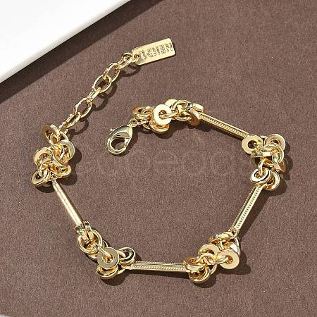 Brass Disc & Stick Beads Link Chain Bracelets for Women BJEW-G781-01G-1