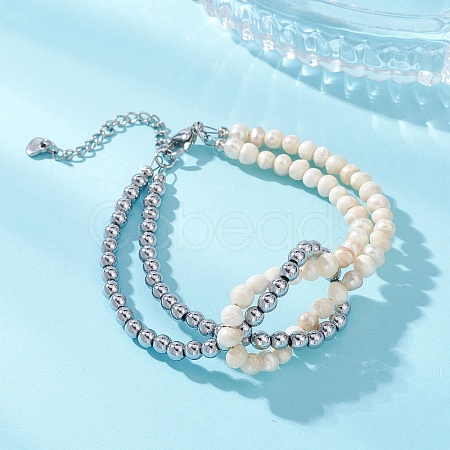 Natural Pearl & Synthetic Non-magnetic Hematite Beaded Bracelets for Women BJEW-JB13364-01-1