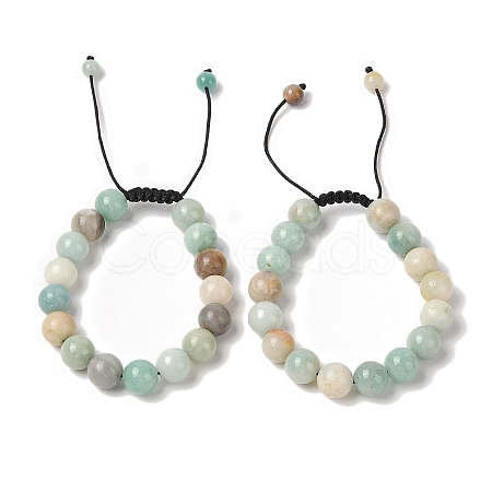 10mm Round Natural Flower Amazonite Braided Bead Bracelets BJEW-C067-01C-23-1