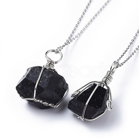 Natural Tourmaline Pendant Necklaces NJEW-JN02424-1