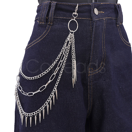 Punk Style Alloy with Aluminium Spiked Cone 3 Layered Chain Belts for Pants FS-WGA3437-02-1