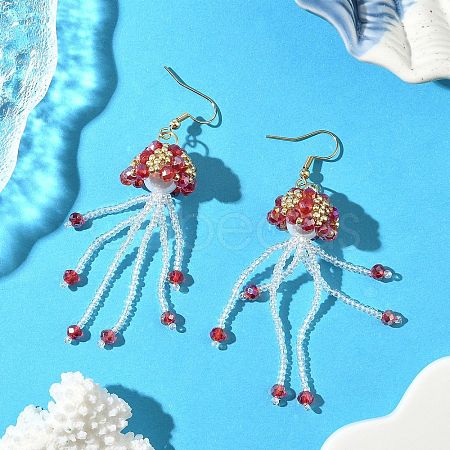 304 Stainless Steel Glass Seed Beads Jellyfish Dangle Earrings EJEW-MZ00553-02-1
