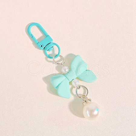 Macaron Color Plastic Bowknot and Round Pendant Keychain PW-WG57865-06-1