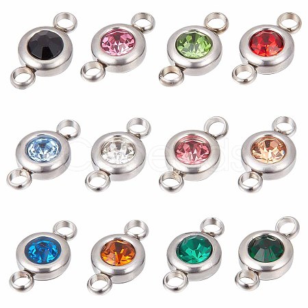 24Pcs 12 Colors 304 Stainless Steel Rhinestone Connector Charms STAS-SC0004-34-1