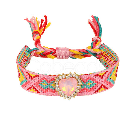 Adjustable Heart Cotton & Alloy Rhinestone Slider Bracelets FS-WGF98DD-05-1