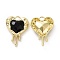 Rack Plating Alloy Glass Pendants, Cadmium Free & Lead Free & Nickle Free, Light Gold Tone Melting Heart Charms, Black, 24x17x5mm, Hole: 2.5mm