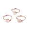 Natural Rose Quartz Chips Finger Ring, Rose Gold Brass Wire Wrap Jewelry for Women, Inner Diameter: 18mm