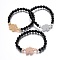 Natural Black Agate(Dyed & Heated) Stretch Bracelets, with 304 Stainless Steel Rhinestone Findings, Round, Faceted, Elephant, Mixed Color, 2 inch(5cm)