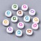 Opaque White Acrylic Beads, Flat Round with Mixed Color Letter, Letter.Q, 7x3.5mm, Hole: 1.2mm, about 4000pcs/500g