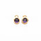 Brass Charms, with Rhinestone, Nickel Free, Real 18K Gold Plated, Flat Round, Deep Tanzanite, 8x5x3mm, Hole: 1.4mm