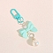 Macaron Color Plastic Bowknot and Round Pendant Keychain, with Clasp, Turquoise, 90mm