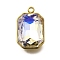 304 Stainless Steel Pendants, with Rhinestone, Real 18K Gold Plated, Ion Plating(IP), Rectangle, Crystal AB, 18.5x11.5x5.5mm, Hole: 1.8mm